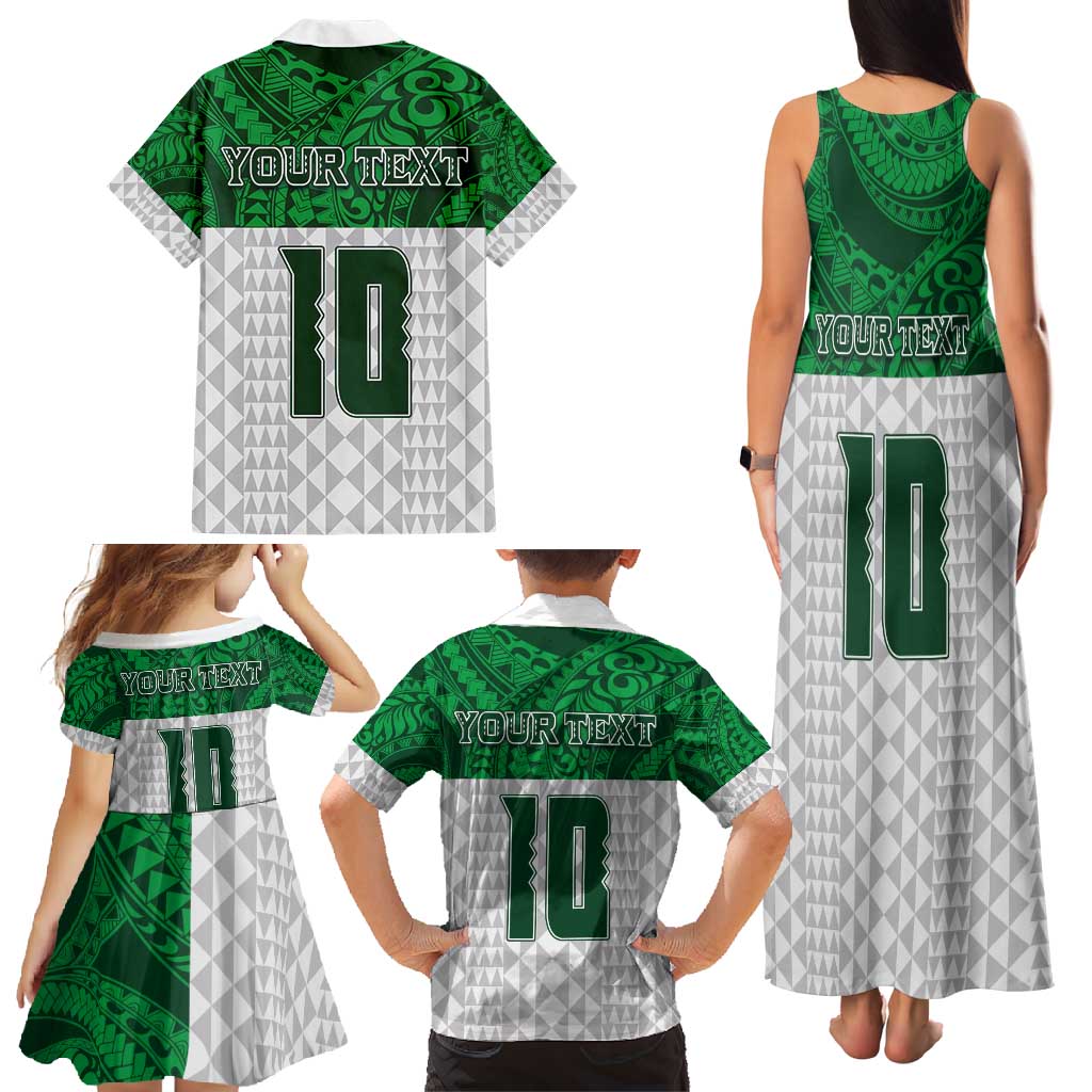Custom Hawaii Volleyball-Kakau Motif Green Color Family Matching Tank Maxi Dress and Hawaiian Shirt