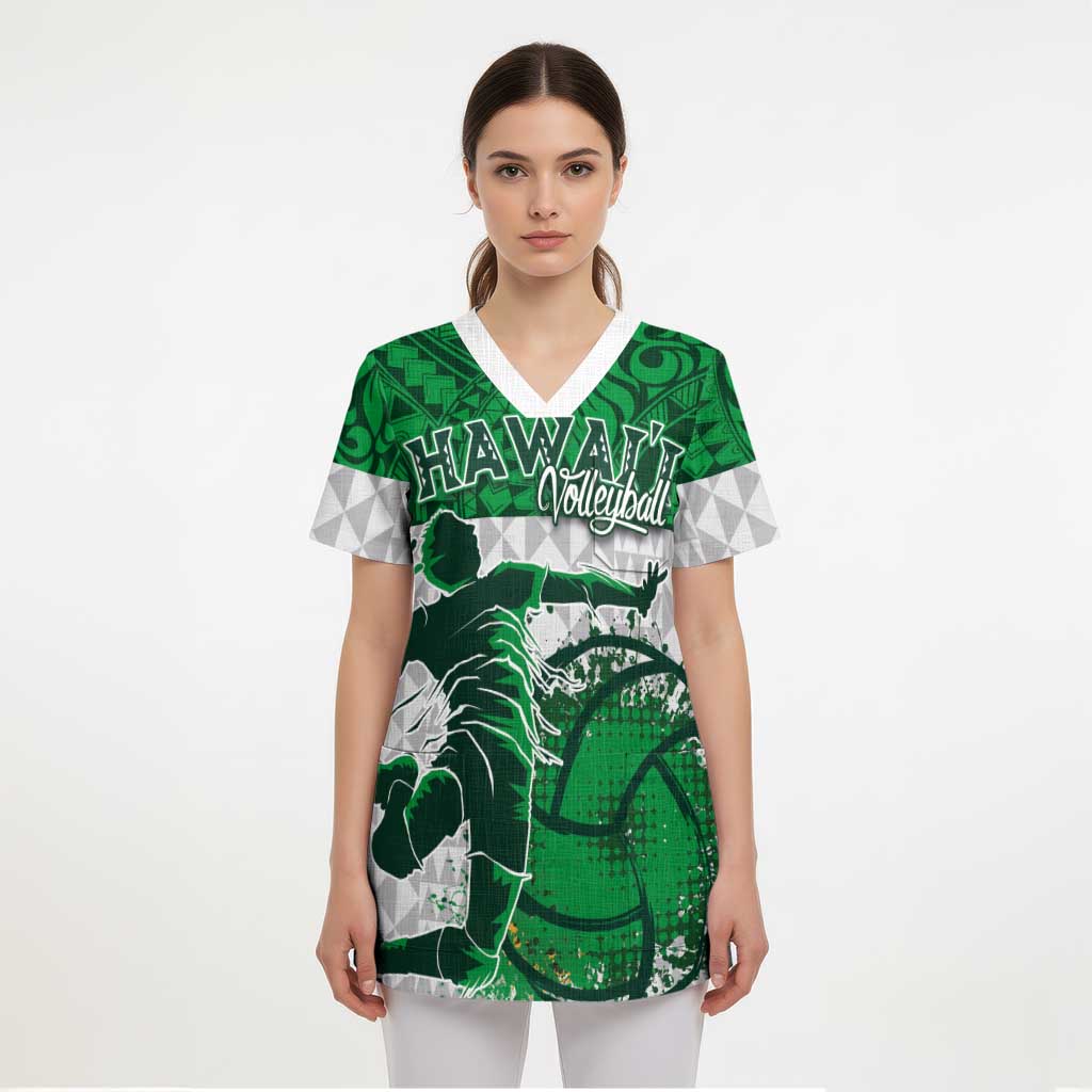 Custom Hawaii Volleyball-Kakau Motif Green Color Scrub Top - Polynesian Pride