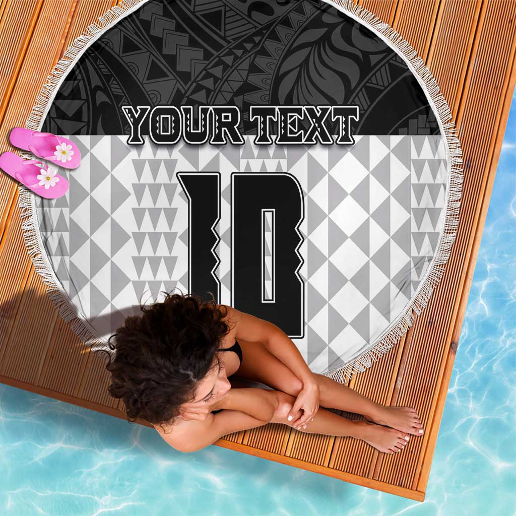 Custom Hawaii Volleyball-Kakau Motif Grayscale Color Beach Blanket