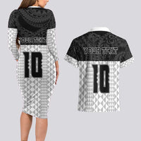 Custom Hawaii Volleyball-Kakau Motif Grayscale Color Couples Matching Long Sleeve Bodycon Dress and Hawaiian Shirt