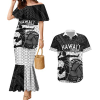 Custom Hawaii Volleyball-Kakau Motif Grayscale Color Couples Matching Mermaid Dress and Hawaiian Shirt