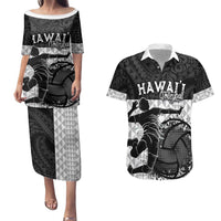 Custom Hawaii Volleyball-Kakau Motif Grayscale Color Couples Matching Puletasi and Hawaiian Shirt