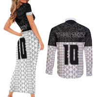 Custom Hawaii Volleyball-Kakau Motif Grayscale Color Couples Matching Short Sleeve Bodycon Dress and Long Sleeve Button Shirt
