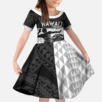 Custom Hawaii Volleyball-Kakau Motif Grayscale Color Family Matching Long Sleeve Bodycon Dress and Hawaiian Shirt