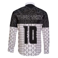 Custom Hawaii Volleyball-Kakau Motif Grayscale Color Family Matching Off The Shoulder Long Sleeve Dress and Hawaiian Shirt