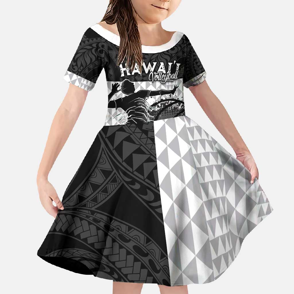 Custom Hawaii Volleyball-Kakau Motif Grayscale Color Family Matching Off Shoulder Maxi Dress and Hawaiian Shirt