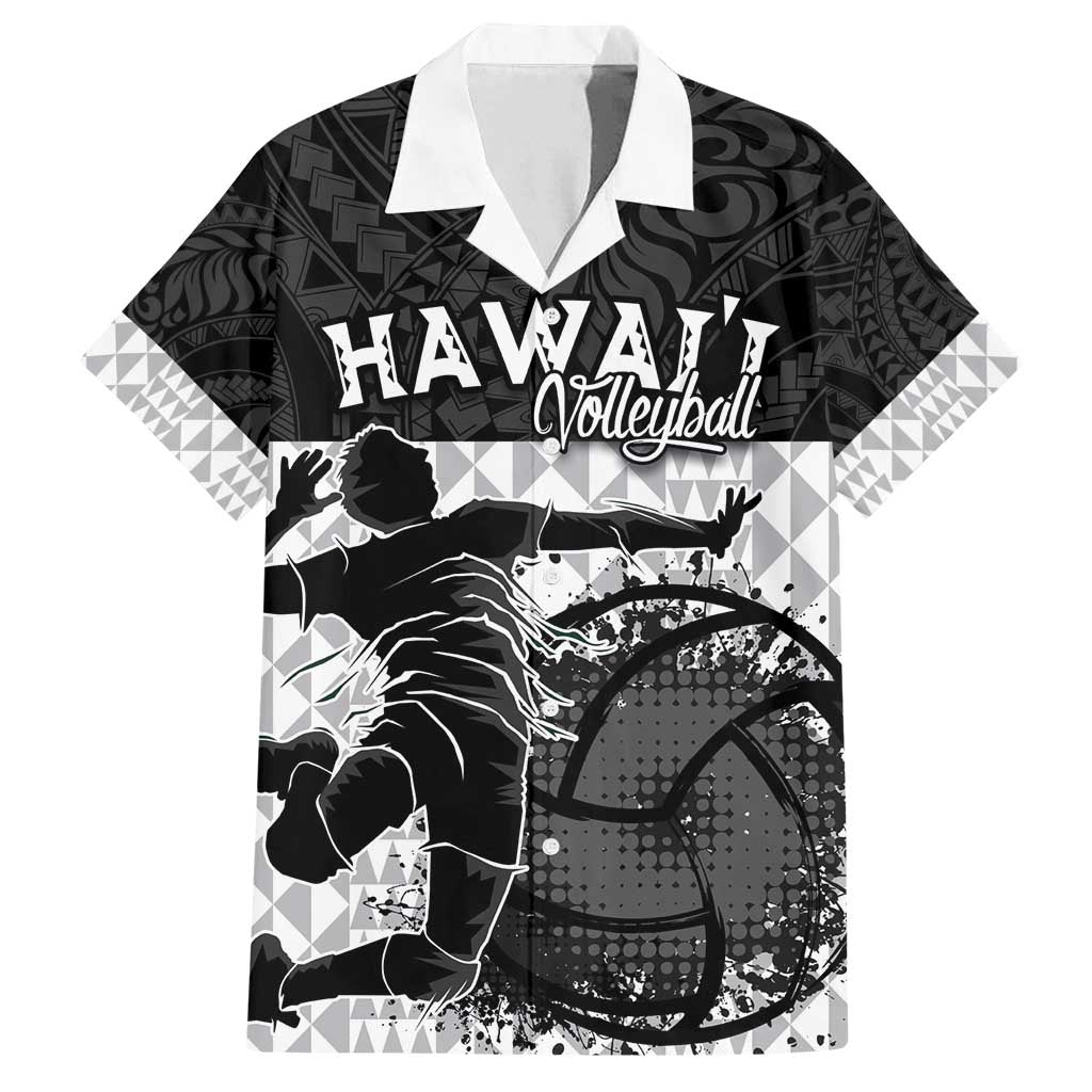 Custom Hawaii Volleyball-Kakau Motif Grayscale Color Family Matching Off Shoulder Maxi Dress and Hawaiian Shirt
