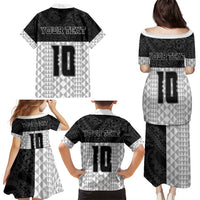 Custom Hawaii Volleyball-Kakau Motif Grayscale Color Family Matching Puletasi and Hawaiian Shirt
