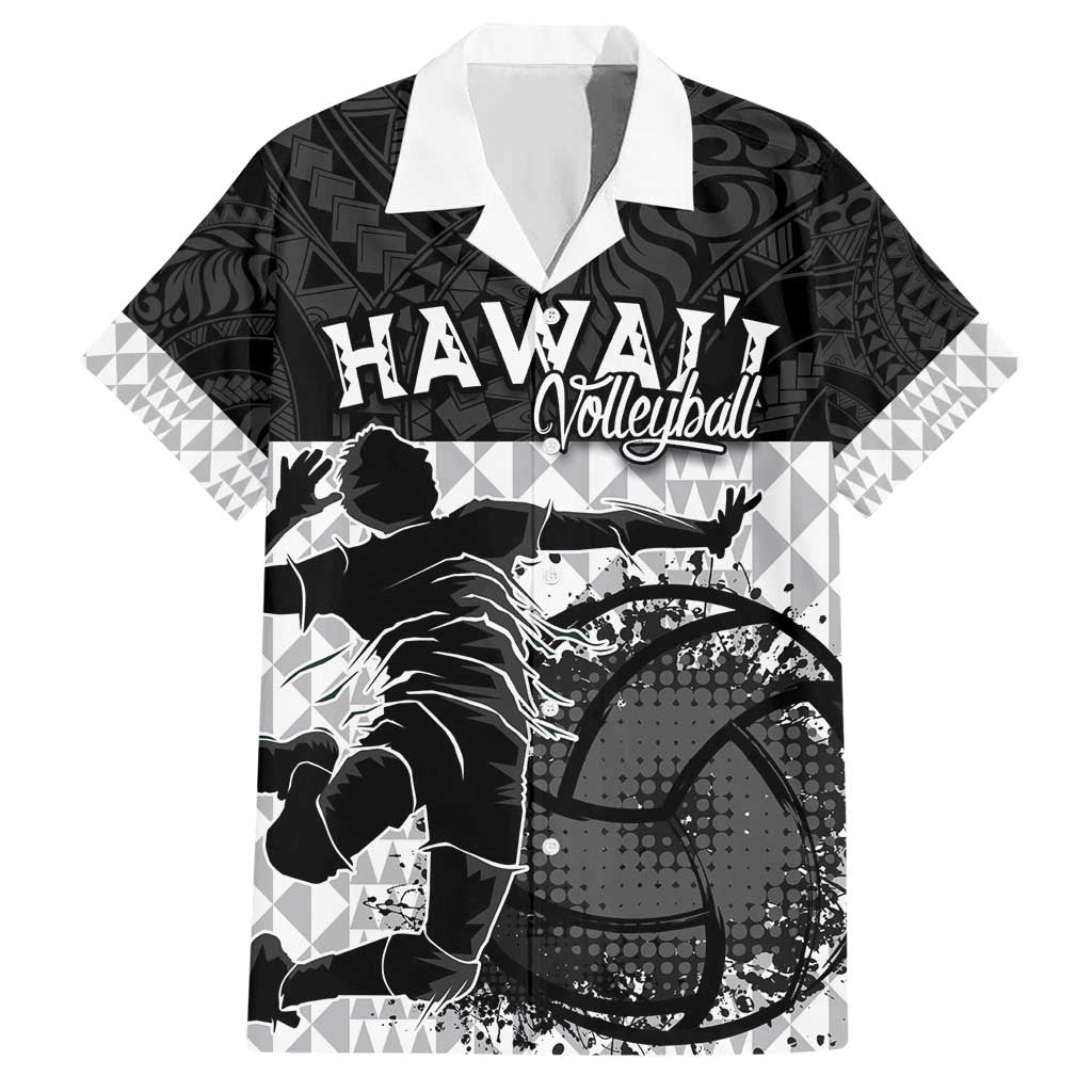 Custom Hawaii Volleyball-Kakau Motif Grayscale Color Family Matching Short Sleeve Bodycon Dress and Hawaiian Shirt