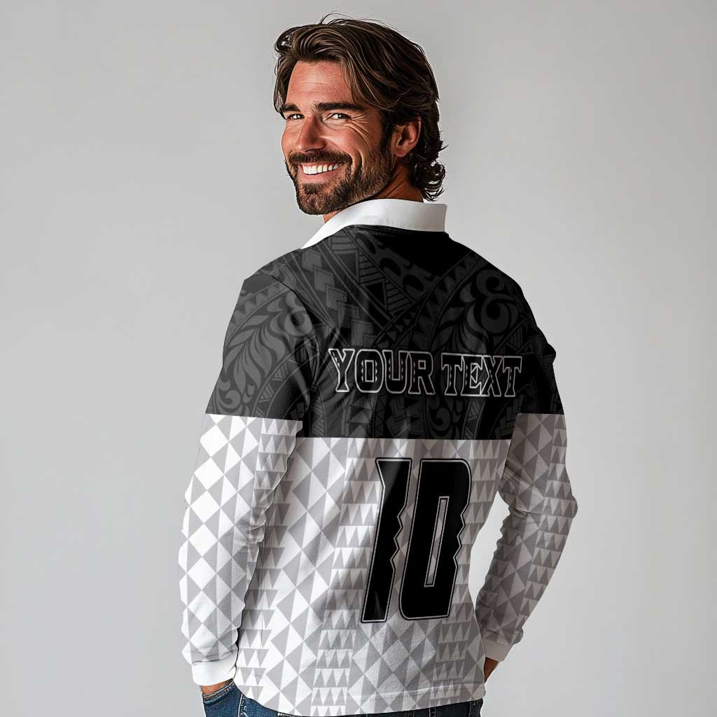 Custom Hawaii Volleyball-Kakau Motif Grayscale Color Long Sleeve Polo Shirt