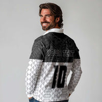 Custom Hawaii Volleyball-Kakau Motif Grayscale Color Long Sleeve Polo Shirt