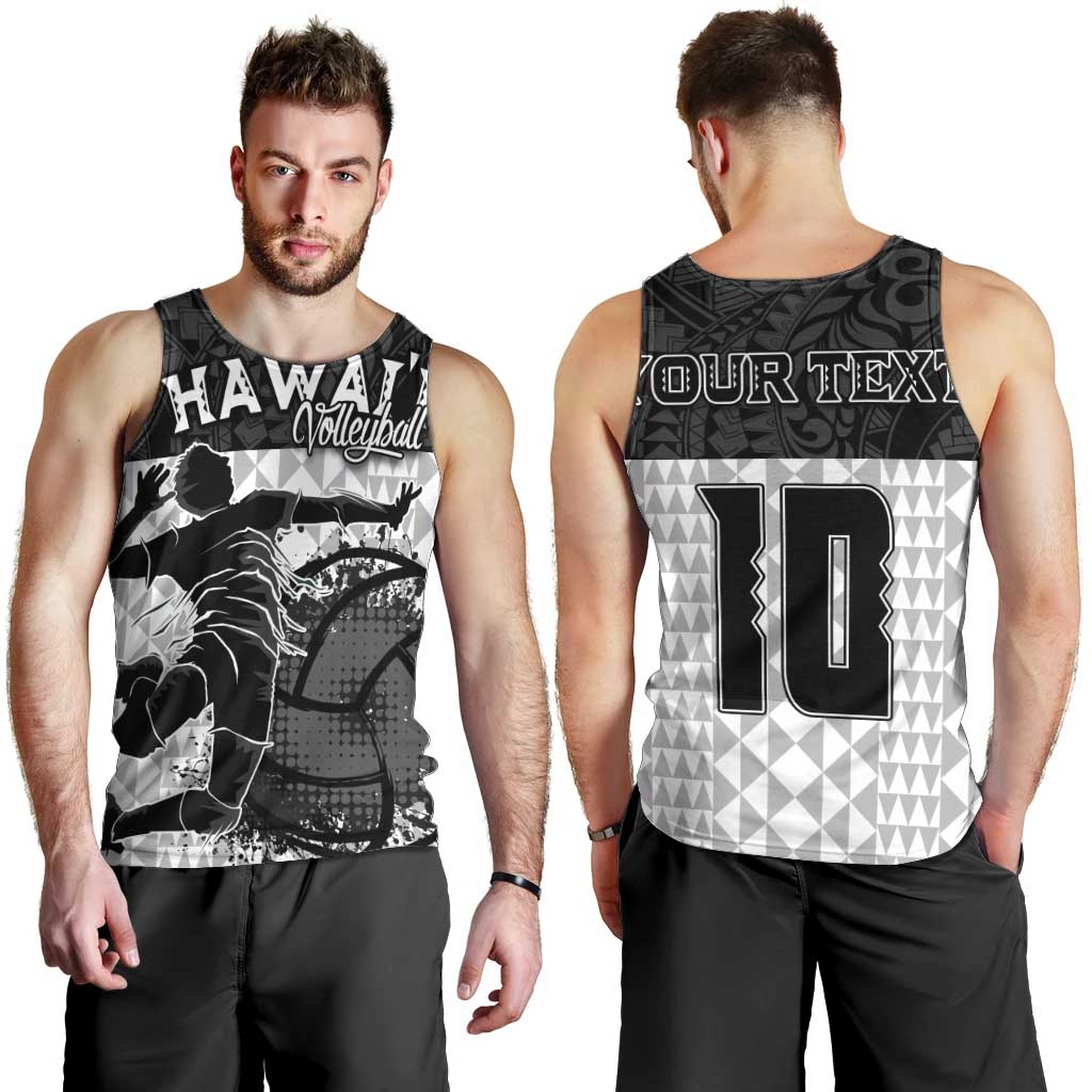Custom Hawaii Volleyball-Kakau Motif Grayscale Color Men Tank Top