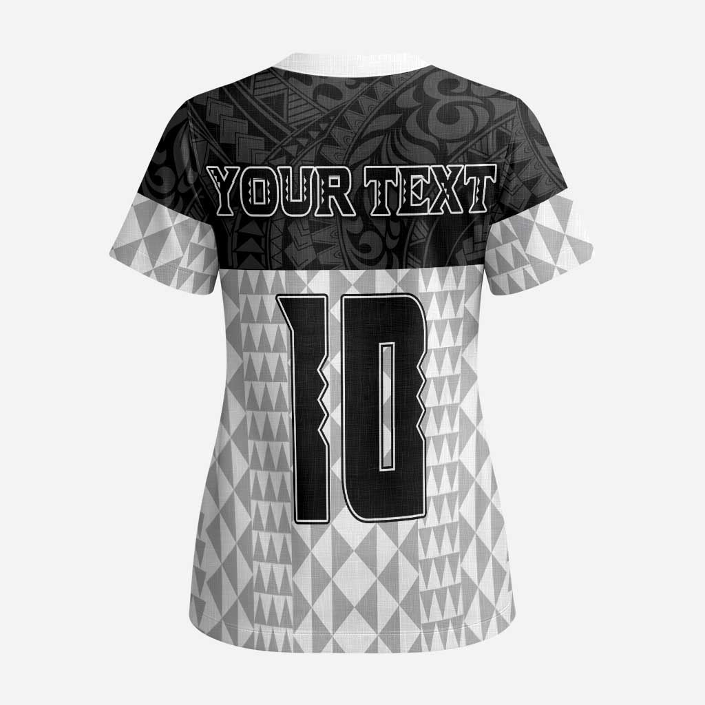 Custom Hawaii Volleyball-Kakau Motif Grayscale Color Scrub Top - Polynesian Pride