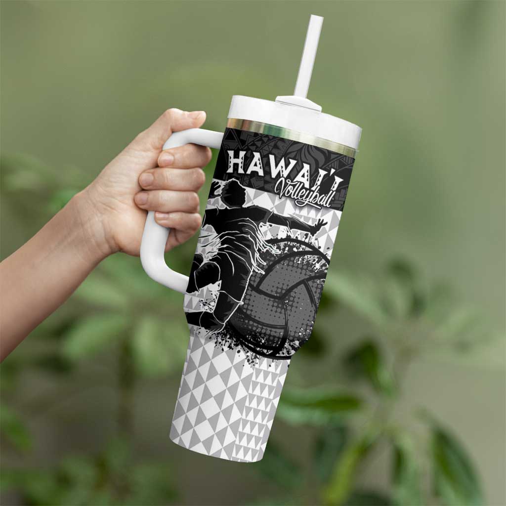 Custom Hawaii Volleyball-Kakau Motif Grayscale Color Tumbler With Handle