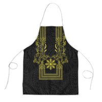 Philippines Barong Style Apron with Polynesian Art and Leaf Motif Black-Gold Color