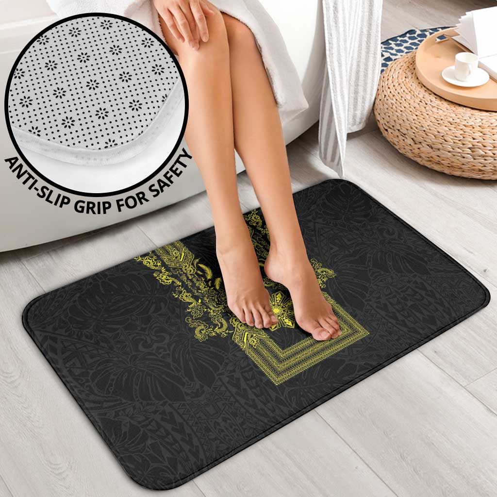 Philippines Barong Style Bathroom Set with Polynesian Art and Leaf Motif Black-Gold Color