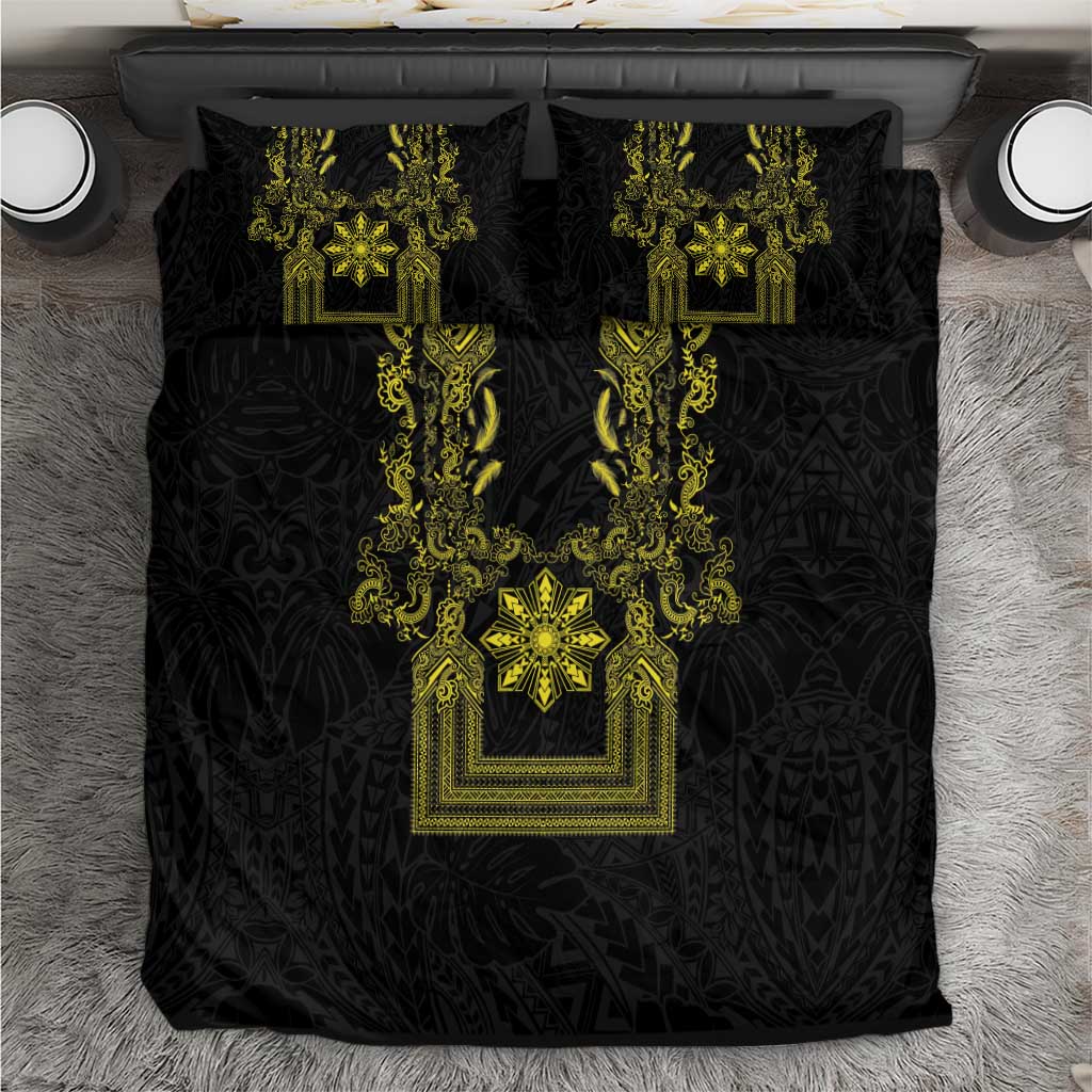 Philippines Barong Style Bedding Set with Polynesian Art and Leaf Motif Black-Gold Color LT03 Black - Polynesian Pride