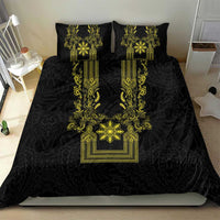 Philippines Barong Style Bedding Set with Polynesian Art and Leaf Motif Black-Gold Color LT03 - Polynesian Pride