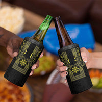 Philippines Barong Style 4 in 1 Can Cooler Tumbler with Polynesian Art and Leaf Motif Black-Gold Color LT03 - Polynesian Pride