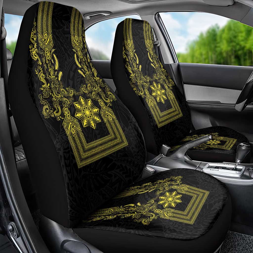 Philippines Barong Style Car Seat Cover with Polynesian Art and Leaf Motif Black-Gold Color LT03 - Polynesian Pride