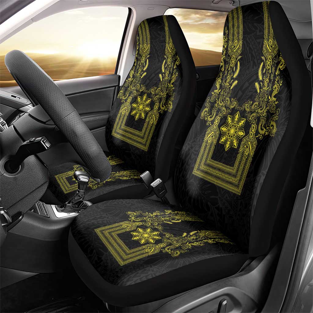 Philippines Barong Style Car Seat Cover with Polynesian Art and Leaf Motif Black-Gold Color LT03 - Polynesian Pride