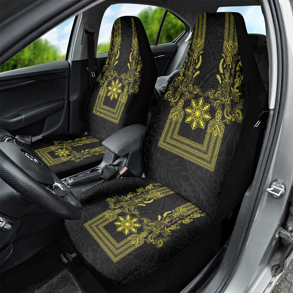 Philippines Barong Style Car Seat Cover with Polynesian Art and Leaf Motif Black-Gold Color LT03 - Polynesian Pride