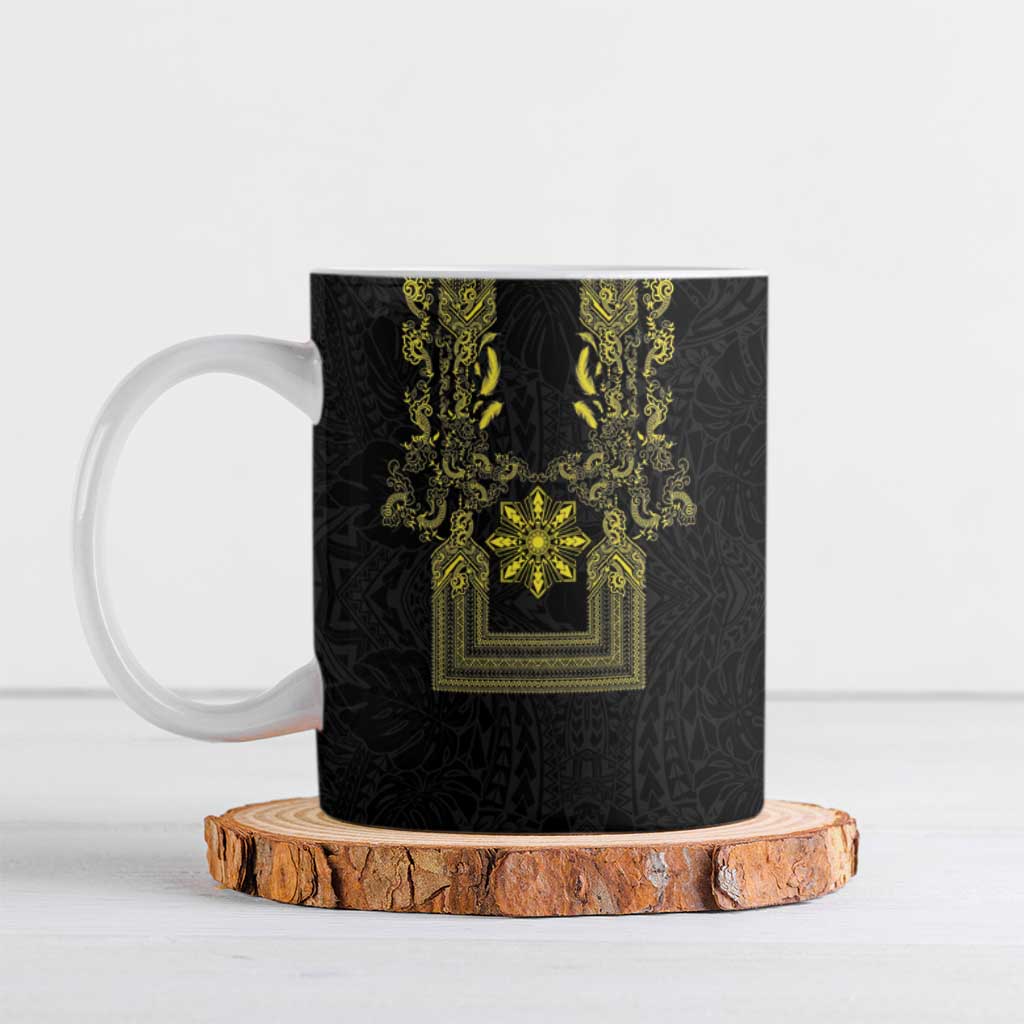 Philippines Barong Style Ceramic Mug with Polynesian Art and Leaf Motif Black-Gold Color LT03 Black - Polynesian Pride