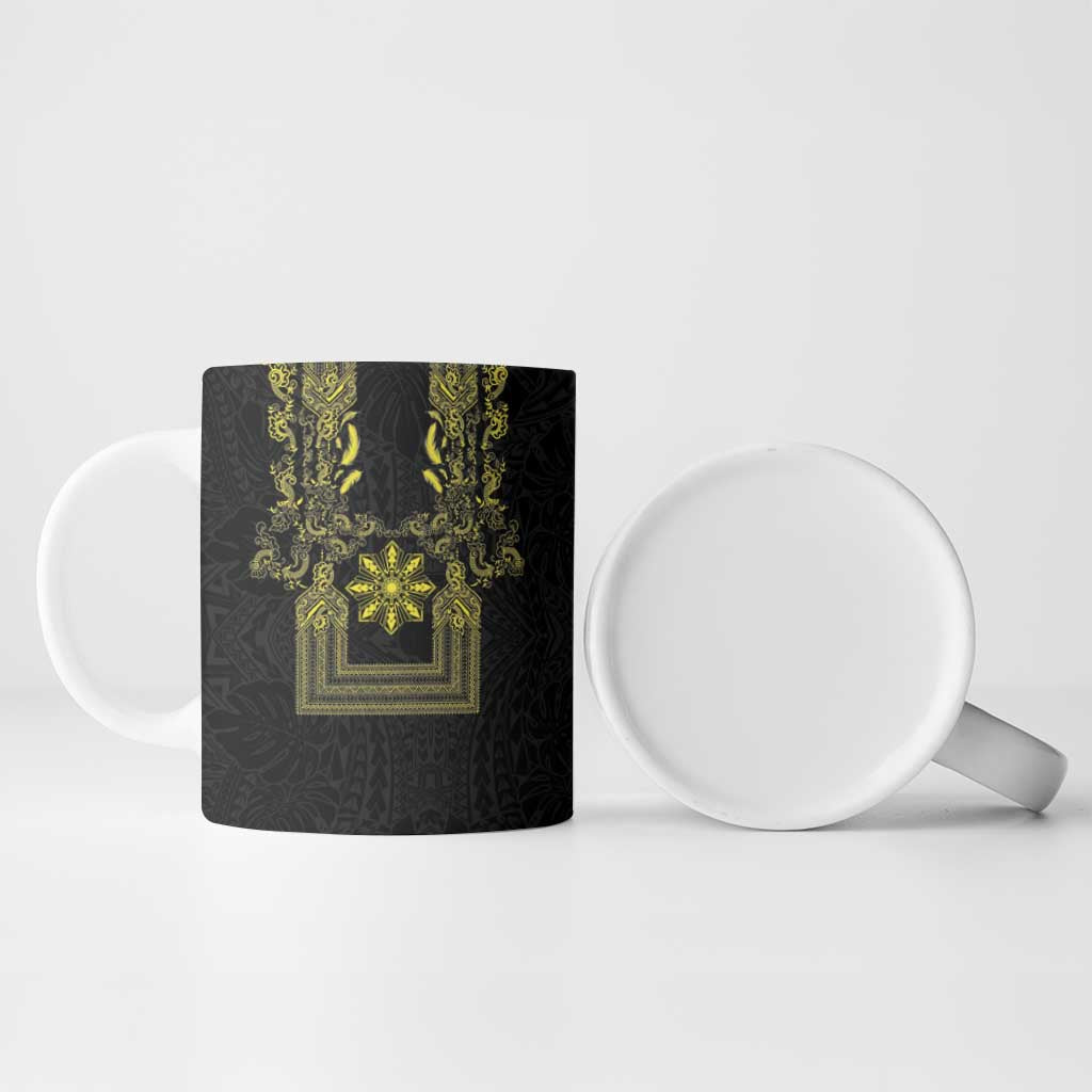 Philippines Barong Style Ceramic Mug with Polynesian Art and Leaf Motif Black-Gold Color LT03 - Polynesian Pride