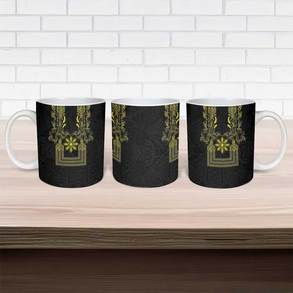 Philippines Barong Style Ceramic Mug with Polynesian Art and Leaf Motif Black-Gold Color LT03 - Polynesian Pride