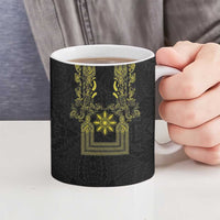 Philippines Barong Style Ceramic Mug with Polynesian Art and Leaf Motif Black-Gold Color LT03 - Polynesian Pride