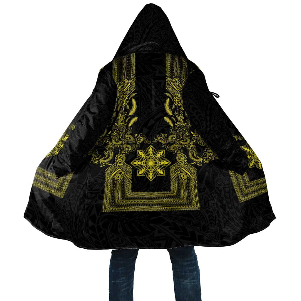 Philippines Barong Style Cloak with Polynesian Art and Leaf Motif Black-Gold Color