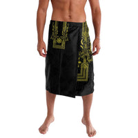 Philippines Barong Style Lavalava with Polynesian Art and Leaf Motif Black-Gold Color