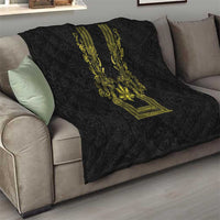 Philippines Barong Style Quilt with Polynesian Art and Leaf Motif Black-Gold Color