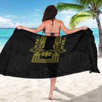 Philippines Barong Style Sarong with Polynesian Art and Leaf Motif Black-Gold Color