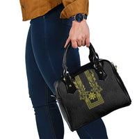 Philippines Barong Style Shoulder Handbag with Polynesian Art and Leaf Motif Black-Gold Color