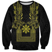 Philippines Barong Style Sweatshirt with Polynesian Art and Leaf Motif Black-Gold Color LT03 Unisex Black - Polynesian Pride