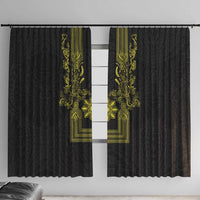 Philippines Barong Style Window Curtain with Polynesian Art and Leaf Motif Black-Gold Color LT03 With Hooks Black - Polynesian Pride