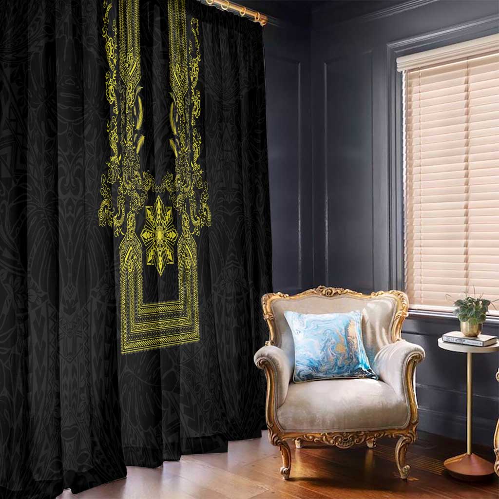 Philippines Barong Style Window Curtain with Polynesian Art and Leaf Motif Black-Gold Color LT03 - Polynesian Pride