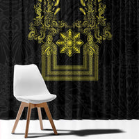 Philippines Barong Style Window Curtain with Polynesian Art and Leaf Motif Black-Gold Color LT03 - Polynesian Pride