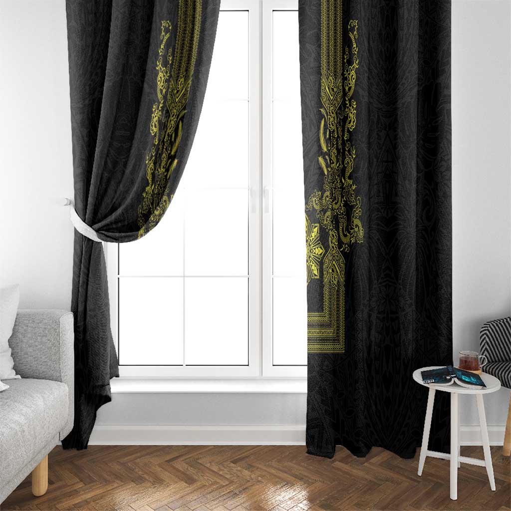 Philippines Barong Style Window Curtain with Polynesian Art and Leaf Motif Black-Gold Color LT03 - Polynesian Pride