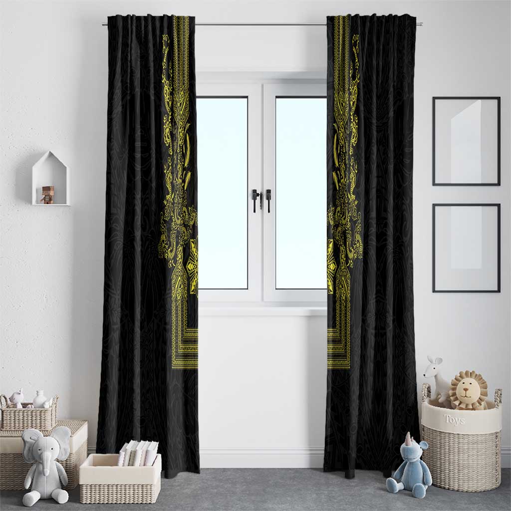 Philippines Barong Style Window Curtain with Polynesian Art and Leaf Motif Black-Gold Color LT03 - Polynesian Pride