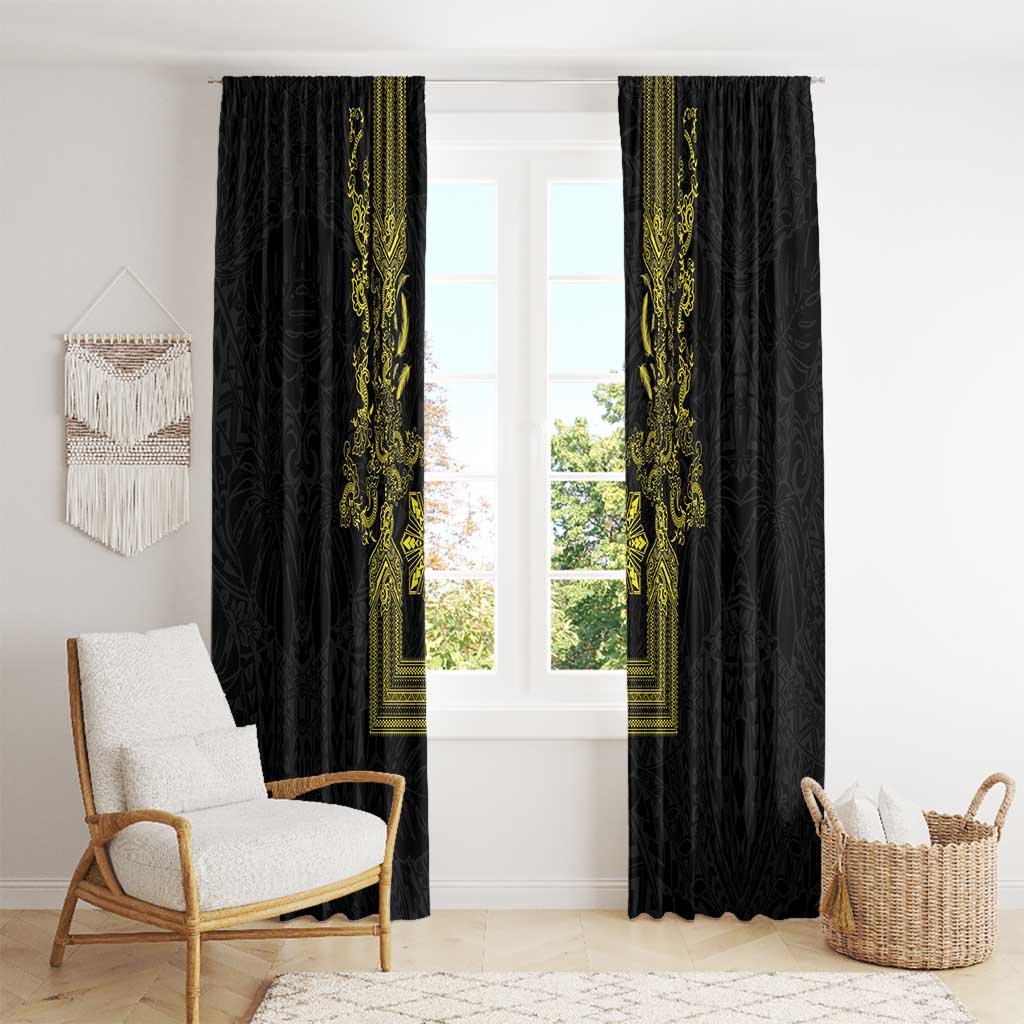 Philippines Barong Style Window Curtain with Polynesian Art and Leaf Motif Black-Gold Color LT03 - Polynesian Pride