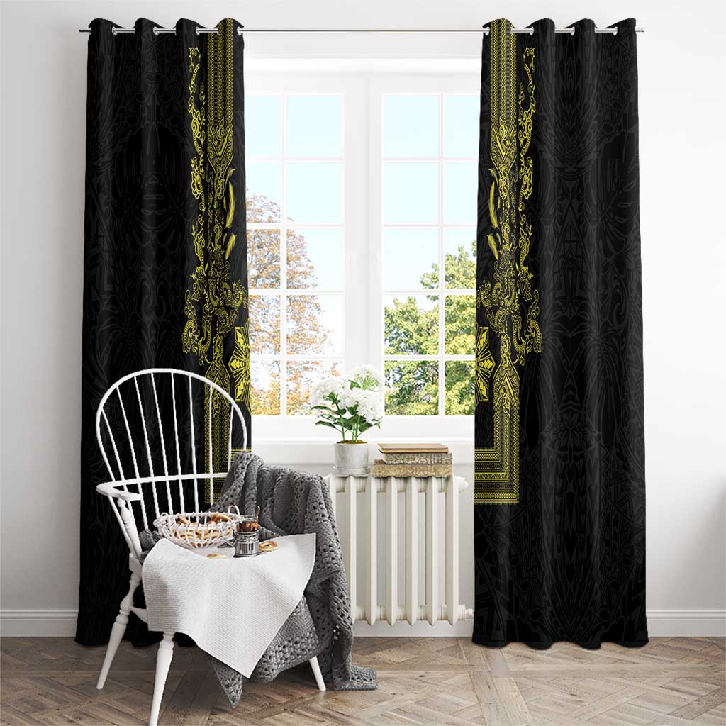 Philippines Barong Style Window Curtain with Polynesian Art and Leaf Motif Black-Gold Color LT03 - Polynesian Pride