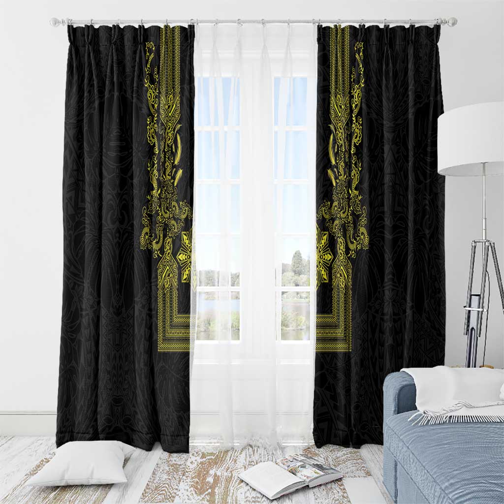 Philippines Barong Style Window Curtain with Polynesian Art and Leaf Motif Black-Gold Color LT03 - Polynesian Pride