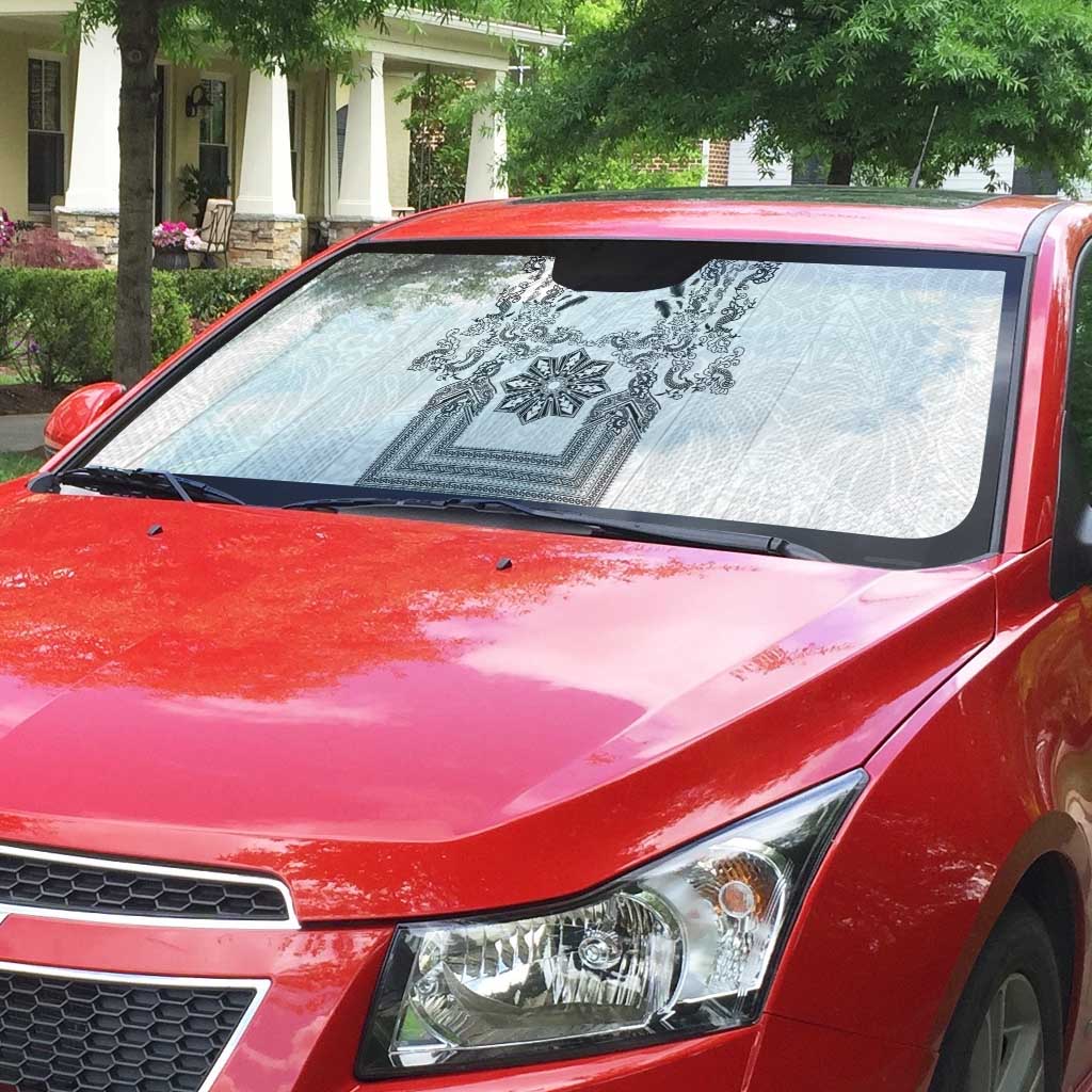 Philippines Barong Style Auto Sun Shade with Polynesian Art and Leaf Motif Black-White Color LT03 - Polynesian Pride