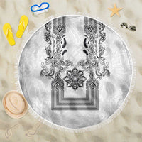 Philippines Barong Style Beach Blanket with Polynesian Art and Leaf Motif Black-White Color LT03 One Size 150cm White - Polynesian Pride
