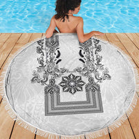 Philippines Barong Style Beach Blanket with Polynesian Art and Leaf Motif Black-White Color LT03 - Polynesian Pride