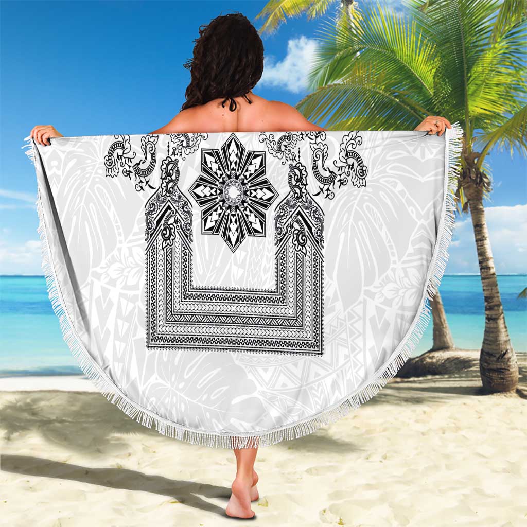 Philippines Barong Style Beach Blanket with Polynesian Art and Leaf Motif Black-White Color LT03 - Polynesian Pride