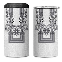 Philippines Barong Style 4 in 1 Can Cooler Tumbler with Polynesian Art and Leaf Motif Black-White Color