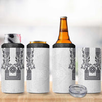Philippines Barong Style 4 in 1 Can Cooler Tumbler with Polynesian Art and Leaf Motif Black-White Color